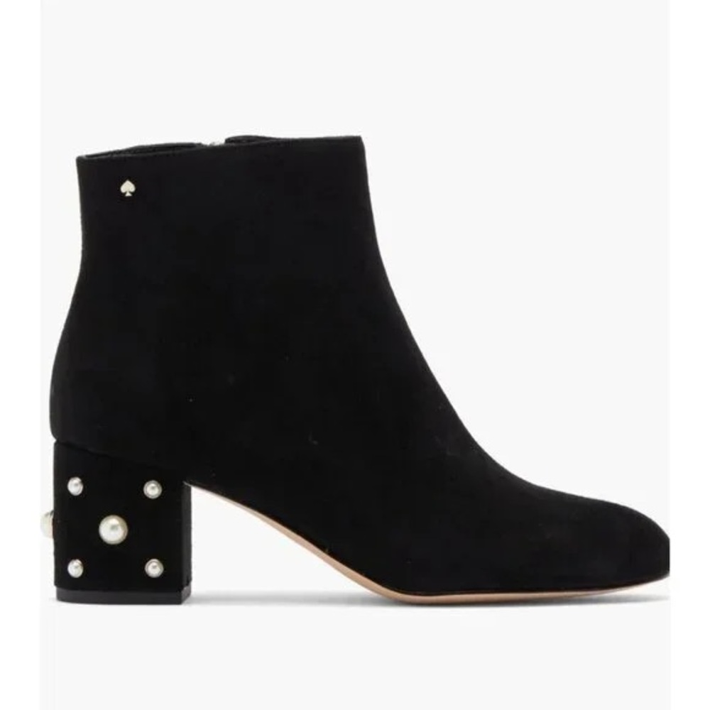 KATE SPADE TARAJI PEARL SUEDE BOOTS WITH PEARL DETAIL BLACK SIZE 7.5 NWOT